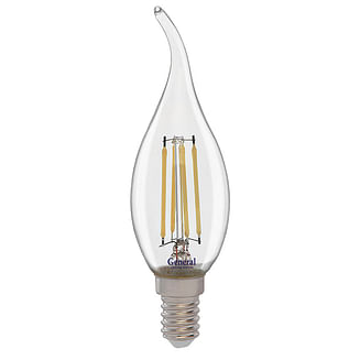 Лампа LED E14 4Вт свеча на ветру 4500К прозрачный филамент GLDEN-CWS-B General 660235