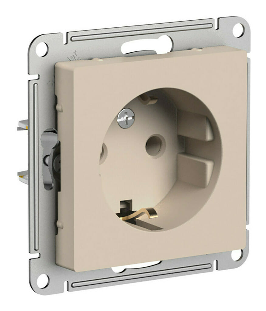 Розетка AtlasDesign с заземлением, 16А, механизм Песочный Schneider Electric ATN001243