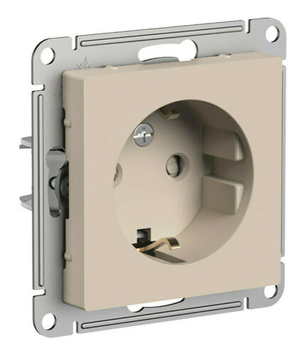 Розетка AtlasDesign с заземлением, со шторками, 16А, механизм Песочный Schneider Electric ATN001245
