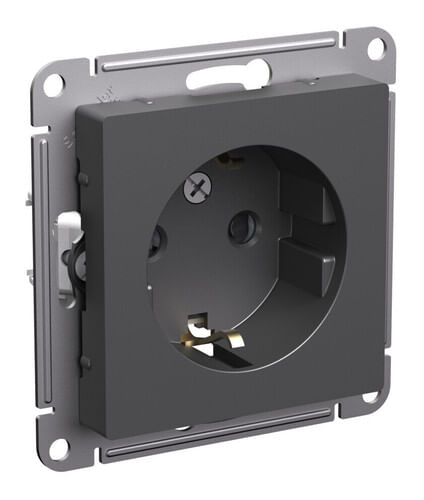 Розетка AtlasDesign с заземлением, со шторками, 16А, механизм Базальт Schneider Electric ATN001445