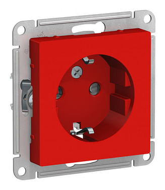 Розетка AtlasDesign с заземлением, со шторками, 16А, механизм Красный Schneider Electric ATN002045