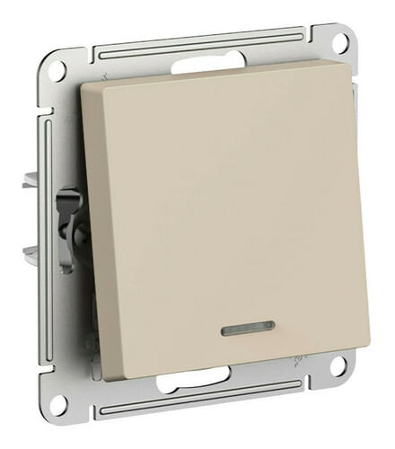 Выключатель AtlasDesign с подсветкой 1-клавишный, 10А, механизм Песочный Schneider Electric ATN001213
