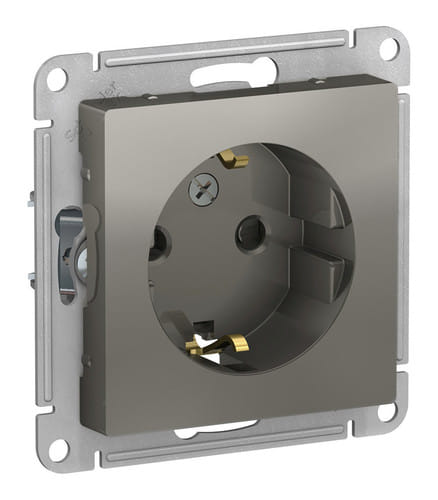 Розетка AtlasDesign с заземлением, со шторками, 16А, механизм Сталь Schneider Electric ATN000945