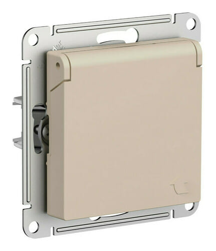 Розетка AtlasDesign с заземлением, со шторками, с крышкой, 16А, механизм Песочный Schneider Electric ATN001246
