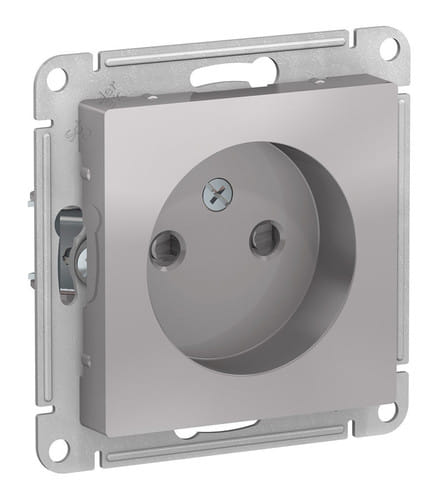 Розетка AtlasDesign без заземления, со шторками, 16А, механизм Алюминий Schneider Electric ATN000349