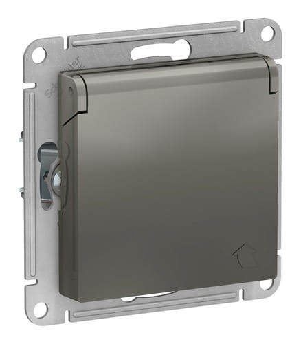 Розетка AtlasDesign с заземлением, со шторками, с крышкой, 16А, механизм Сталь Schneider Electric ATN000946