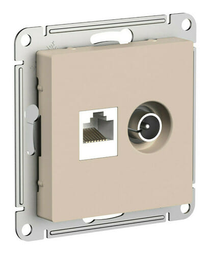 Розетка AtlasDesign двойная TV+RJ45 механизм Песочный Schneider Electric ATN001289