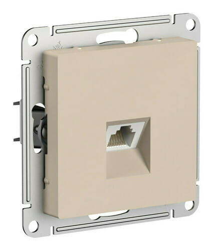 Розетка AtlasDesign компьютерная RJ45, кат. 6A, экран. (металлический разьем) механизм Песочный Schneider Electric ATN001286