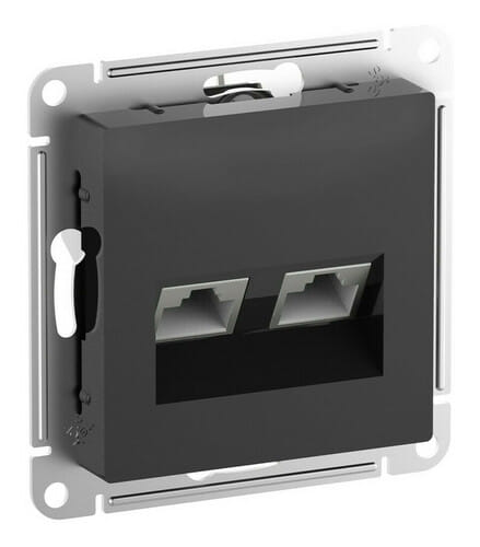 Розетка AtlasDesign компьютерная RJ45+RJ45, кат. 6A, экран. (металлический разьем) механизм Карбон Schneider Electric ATN001088