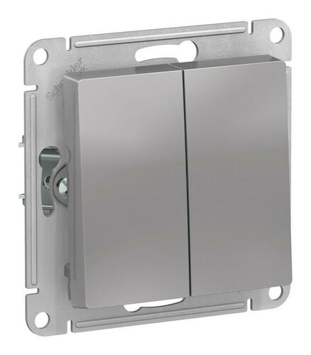 Переключатель AtlasDesign Aqua 2-клавишный, IP44, 10А, механизм Алюминий Schneider Electric ATN440351