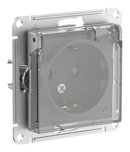 Розетка AtlasDesign Aqua с заземлением, со шторками, с крышкой, IP44, 16А, механизм Алюминий Schneider Electric ATN440346