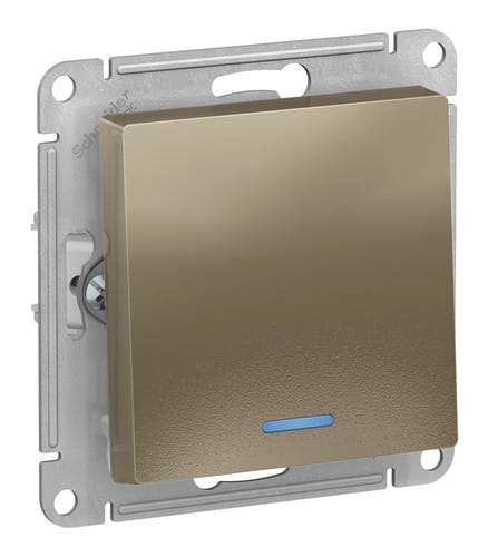 Выключатель AtlasDesign с подсветкой 1-клавишный, 10А, механизм Шампань Schneider Electric ATN000513