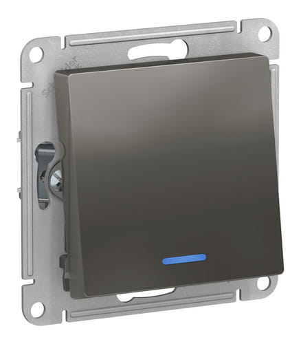 Переключатель AtlasDesign с подсветкой 1-клавишный, 10А, механизм Сталь Schneider Electric ATN000963