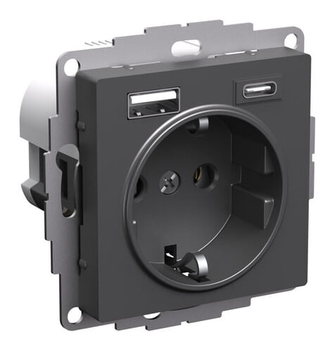 Розетка AtlasDesign с зарядкой USB A+C, механизм Базальт Schneider Electric ATN001432