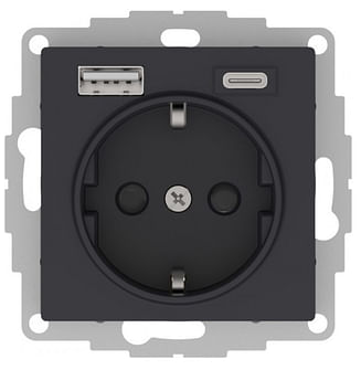 Розетка AtlasDesign с зарядкой USB A+C, механизм Карбон Schneider Electric ATN001032