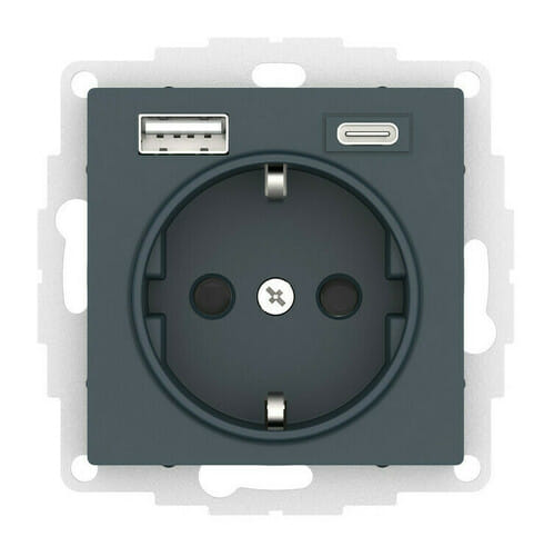 Розетка AtlasDesign с зарядкой USB A+C, механизм Изумруд Schneider Electric ATN000832