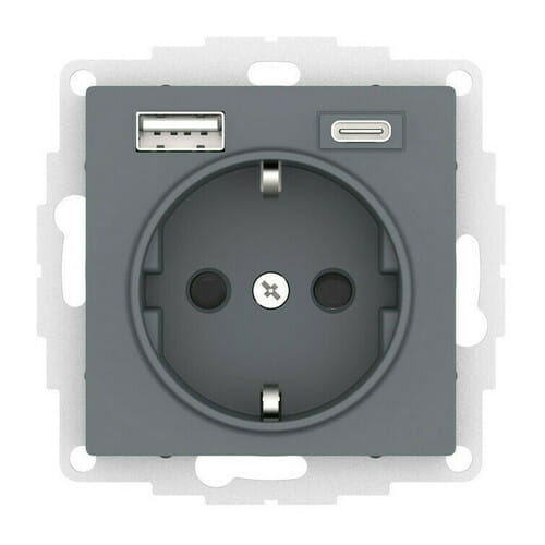 Розетка AtlasDesign с зарядкой USB A+C, механизм Грифель Schneider Electric ATN000732