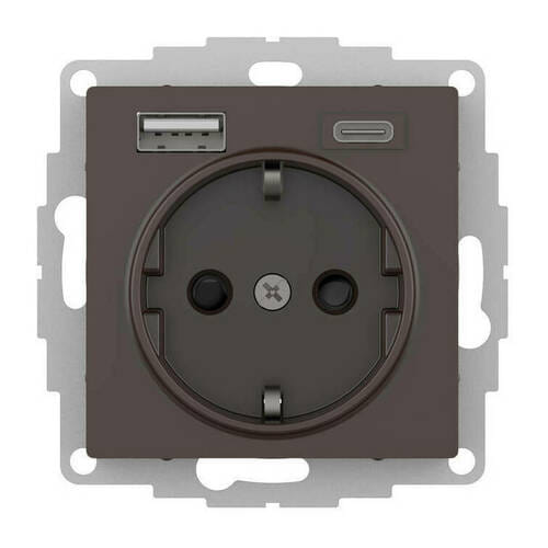 Розетка AtlasDesign с зарядкой USB A+C, механизм Мокко Schneider Electric ATN000632