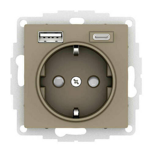 Розетка AtlasDesign с зарядкой USB A+C, механизм Шампань Schneider Electric ATN000532