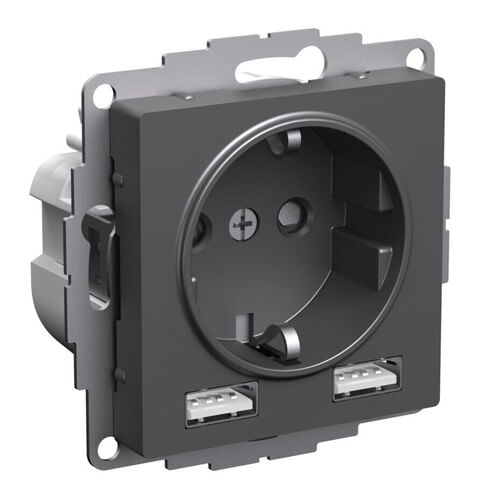 Розетка AtlasDesign с зарядкой USB A+A, механизм Базальт Schneider Electric ATN001430