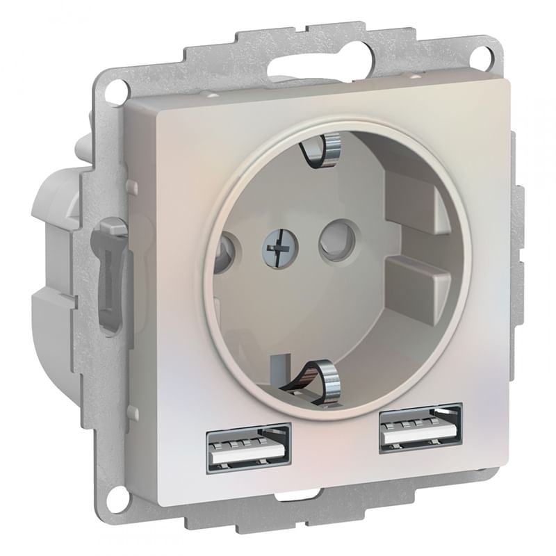 Розетка AtlasDesign с зарядкой USB A+A, механизм Жемчуг Schneider Electric ATN000430