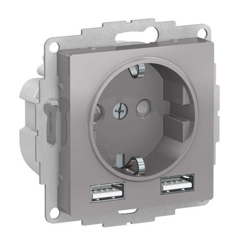 Розетка AtlasDesign с зарядкой USB A+A, механизм Алюминий Schneider Electric ATN000330