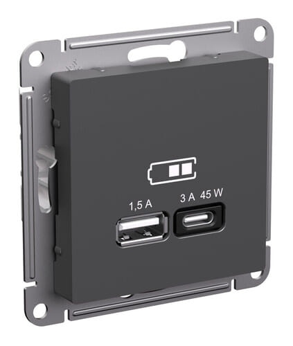 Розетка AtlasDesign USB A+C, механизм Базальт Schneider Electric ATN001429