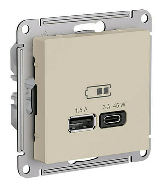 Розетка AtlasDesign USB A+C, механизм Песочный Schneider Electric ATN001229