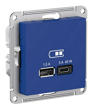 Розетка AtlasDesign USB A+C, механизм Аквамарин Schneider Electric ATN001129