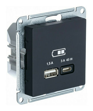 Розетка AtlasDesign USB A+C, механизм Карбон Schneider Electric ATN001029