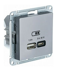 Розетка AtlasDesign USB A+C, механизм Сталь Schneider Electric ATN000929