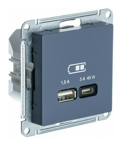 Розетка AtlasDesign USB A+C, механизм Грифель Schneider Electric ATN000729