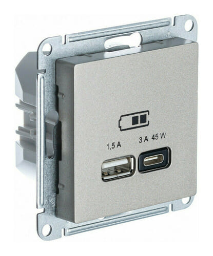 Розетка AtlasDesign USB A+C, механизм Шампань Schneider Electric ATN000529