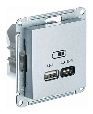Розетка AtlasDesign USB A+C, механизм Алюминий Schneider Electric ATN000329