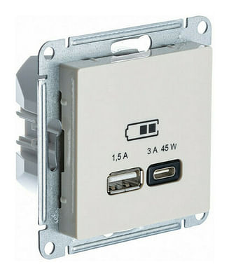 Розетка AtlasDesign USB A+C, механизм Сталь Schneider Electric ATN000229