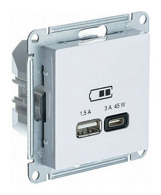 Розетка AtlasDesign USB A+C, механизм Белый Schneider Electric ATN000129