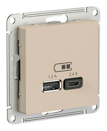 Розетка AtlasDesign USB A+C, механизм Песочный Schneider Electric ATN001239
