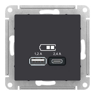 Розетка AtlasDesign USB A+C, механизм Карбон Schneider Electric ATN001039