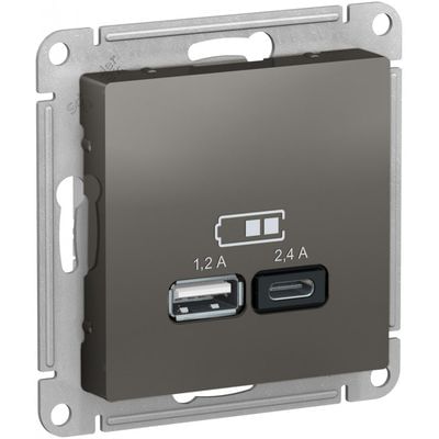 Розетка AtlasDesign USB A+C, механизм Сталь Schneider Electric ATN000939