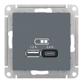 Розетка AtlasDesign USB A+C, механизм Грифель Schneider Electric ATN000739