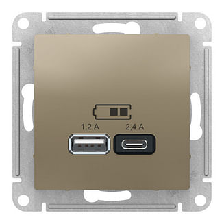 Розетка AtlasDesign USB A+C, механизм Шампань Schneider Electric ATN000539