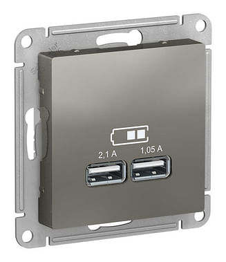Розетка AtlasDesign USB A+A, механизм Сталь Schneider Electric ATN000933