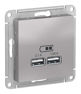 Розетка AtlasDesign USB A+A, механизм Алюминий Schneider Electric ATN000333