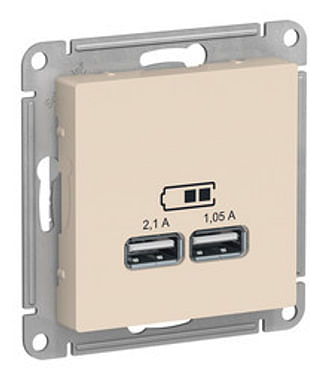 Розетка AtlasDesign USB A+A, механизм Бежевый Schneider Electric ATN000233
