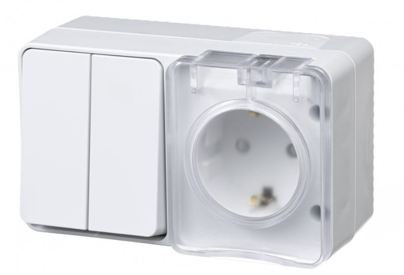 Profi54 Розетка с заземлением со шторками + выключатель 2-клавишный 10А Schneider Electric ATN540174