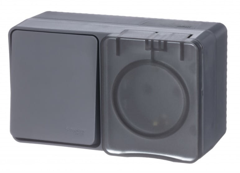 Profi54 Розетка с заземлением со шторками + выключатель 1-клавишный 10А Schneider Electric ATN544070