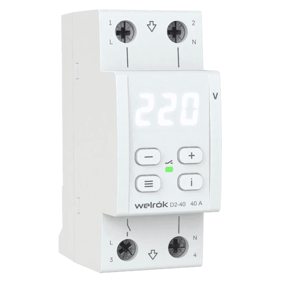 Реле напряжения с термозащитой однофазное 40A, 50A, 63A Welrok D2