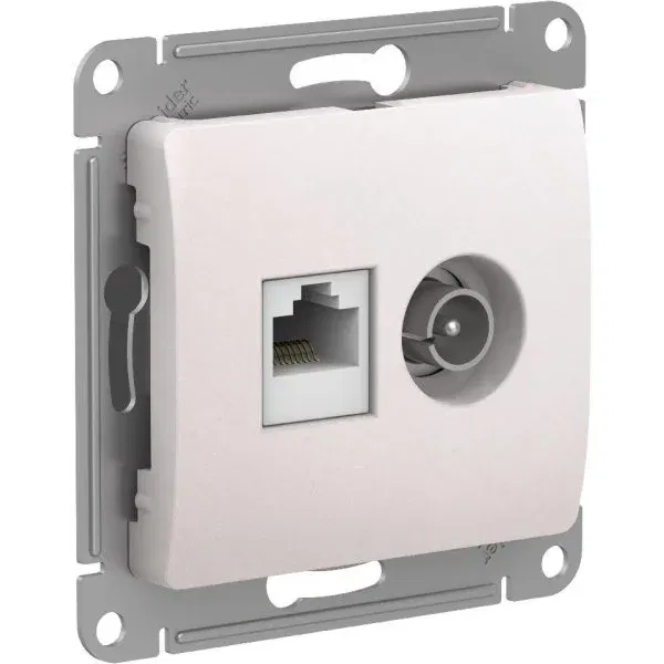 Розетка Glossa двойная TV+RJ45 механизм перламутр Schneider Electric GSL000689