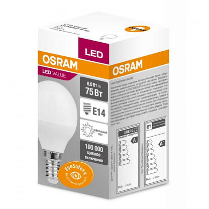 Лампа LED E14 8Вт шар 4000К CLP75 8W/840 OSRAM 475175