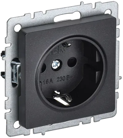 BRITE Розетка 1-местная с заземлением черный IEK BR-R11-16-K02